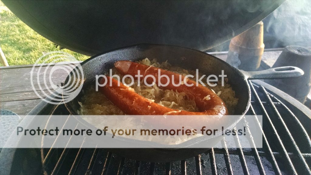 Kielbasa and sauerkraut with goat cheese on toasted sour dough — Big